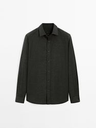 Massimo Dutti - Herre - Skjorte I 100 % Bomuld Med Hanefjedsmønster - Grøn - Xl