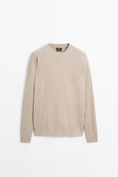 Massimo Dutti - Male - Ribstrikket Trøje I 100 % Bomuld - Grøn - Xl