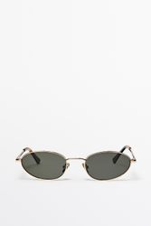 Massimo Dutti - Female - Ovale Solbriller I Metal - Guld - 01
