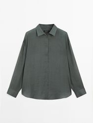 Massimo Dutti - Dame - Skjorte I Ramieblanding Med Blødt Fald - Grøn - L