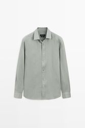 Massimo Dutti - Male - Slim Fit Skjorte I 100 % Hør - Grøn - L