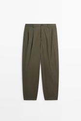 Massimo Dutti - Male - Bukser I 100 % Bomuld Med Dobbelte Læg - Grøn - 36