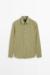 Massimo Dutti - Male - Ternet Regular Fit-Skjorte I 100 % Bomuld - Grøn - S