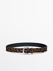 Massimo Dutti - Dame - Bælte I Skind Med Leopardprint - Grøn - S / 80cm