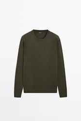 Massimo Dutti - Male - Striktrøje I Bomuldsblanding - Grøn - M