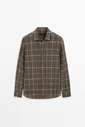 Massimo Dutti - Male - Ternet, Regular Fit Skjorte I 100 % Hør - Grøn - S