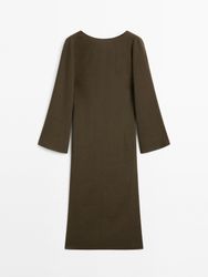 Massimo Dutti - Dame - Midikjole I Hørblanding Med Detalje Bagpå - Grøn - 42