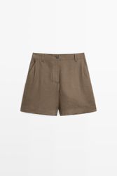 Massimo Dutti - Female - Shorts I 100 % Hør Med Læg - Grøn - 36