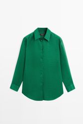 Massimo Dutti - Female - Lang Skjorte I 100 % Ramie Med Blødt Fald - Grøn - L