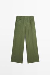 Massimo Dutti - Female - Straight Fit Bukser I Hørblanding - Grøn - 34