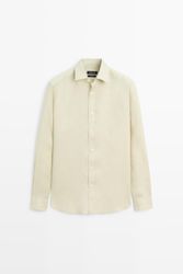Massimo Dutti - Male - Slim Fit Skjorte I 100 % Hør - Grøn - S
