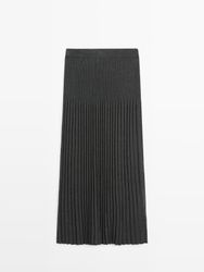 Massimo Dutti - Dame - Plisseret Midinederdel I Strik - Grå - Xs