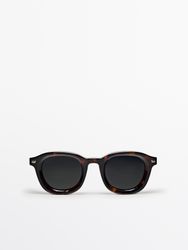 Massimo Dutti - Herre - Solbriller Med Rundt Stel I Imiteret Skildpaddeskjold - Brun - 01