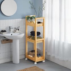 Baderomstralle, Bambus smal hylle, 20x30x80 cm, Beige