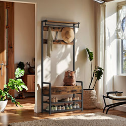 Klesstativ med skobenk, 30x80,4x181,6 cm, Brun