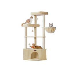 Kattträd, 48,5x48,5x140,7 cm, Beige