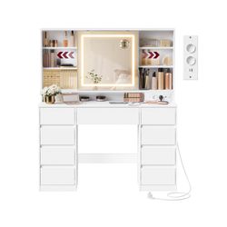 Sminkbord med spegel och LED-lampor, 40x110x141,5 cm, vit