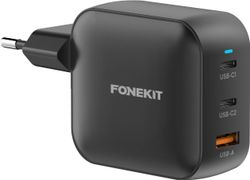 FoneKit GaN PD 100W -nätadapter, USB-C + USB-C + USB-A, svart