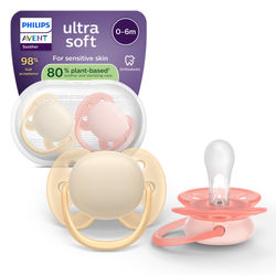 Philips Avent Ultra soft-napp, 0–6 mån, 2 st/förpackning, gul/orange, 80 % växtbaserade material