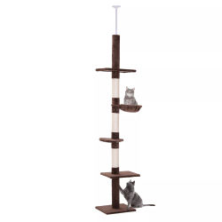 Katte Træ Høj Brun, Justerbar Katte Træ med Sisal Søjler, til Klatring & Kradsning, 40x34x230-260cm