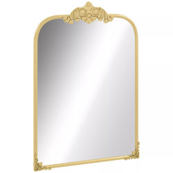 vægspejl, 60 x 87 cm badeværelsesspejl i barokstil, dekorativt spejl med metalramme til stue, soveværelse, guld