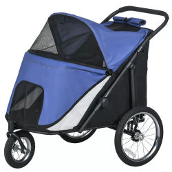 PawHut Hundvagn/Kattvagn Blå - Hopvikbar med Stora Gummihjul och Säkerhetskoppel - Oxford-Polyester/Stål - Max 30kg