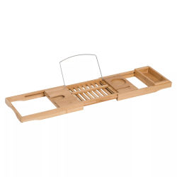 Badkarshylla i Bambu och Rostfritt Stål - Justerbar 70-105cm - Natur