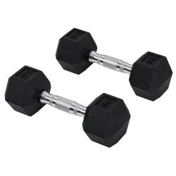 HOMCOM Hexagon Hantlar 2-pack, 2x5 kg, Gjutjärn med Gummiöverdrag, Svart
