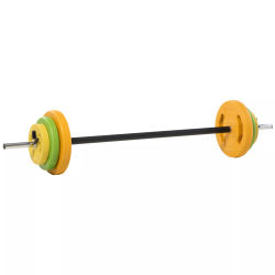 Vægtstangssæt 20 kg - Metal, skridsikkert greb, orange/grøn/gul