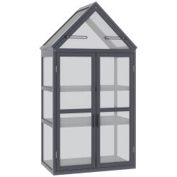 Outsunny Minidrivhus 3 niveauer Planteseng med hængslet tag Dobbeltdøre i træ Natur 70,5 x 42 x 132 cm