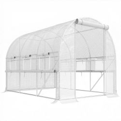 Foliedrivhus 2,95x2x2m, tunnel, vinduer der kan rulles op, UV-beskyttelse, vindtæt, stål, hvid