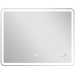 Badeværelsesspejl 70x90 cm, LED-spejl med Bluetooth, Ur, Dugfrit, Hærdet Glas, Sølv