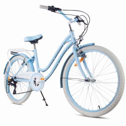 sun baby HEART BIKE Børnecykel 24 tommer - 7 gear Shimano -bagagebærer, metalskærme, V-bremse, kædeskærm - Lyseblå