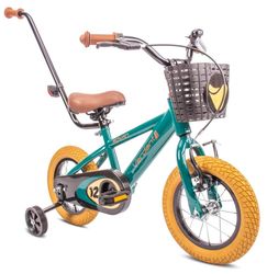 sun baby VERDANT BIKE Børnecykel 12 tommer - V-bremser, støttehjul, kurv, ringeklokke - Grøn