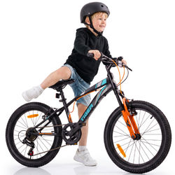 sun baby TIGER BIKE Børnecykel 20 tommer - 6 gear Shimano - Justerbar sadel og styr, V-bremse, Kædeskærm - Sort Turkis Grå Orange