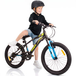 sun baby TIGER BIKE Børnecykel 20 tommer - 6 gear Shimano - Justerbar sadel og styr, V-bremse, Kædeskærm - Sort Grøn Blå