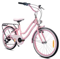sun baby HEART BIKE Børnecykel 20 tommer - 6 gear, V-bremser, bagagebærer, skærme, justerbart styr og sadel - Rosa