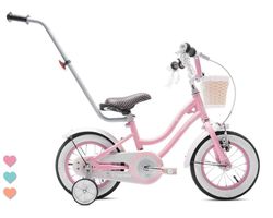 sun baby HEART BIKE Børnecykel 12 tommer - Kurv, Håndtag, Støttehjul - Rosa