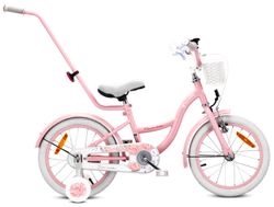 sun baby FLOWER BIKE Børnecykel 16 tommer - Kurv, Håndtag, Støttehjul - Rosa