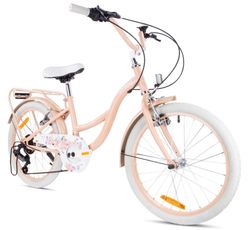 sun baby FLOWER BIKE Børnecykel 20 tommer - 6 gear, V-bremser, bagagebærer, skærme, justerbart styr og sadel - Abrikos