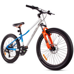 sun baby VERDANT BIKE Børnecykel 24 tommer - 7 gear, støddæmpere, skivebremser, ringeklokke - Hvid-blå