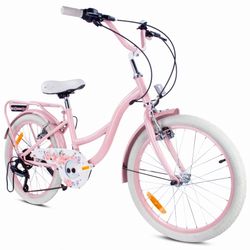 Barncykel Flower Bike 20 tum, 6 växlar Shimano, V-bromsar, rosa