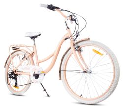 Flower Bike Flickcykel för en flicka 24 tum, 8 till 12 år, Aprikos, Barncykel med 7-växlad, pakethållare, stänkskärmar i metall, V-broms, kedjeskydd
