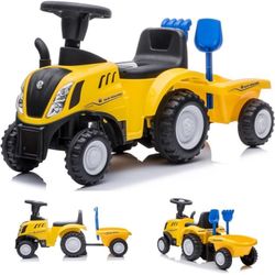 Sun Baby gåbil traktor med trailer New Holland, gul, 12m+, lyd og lys, 25 kg