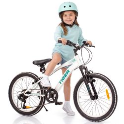 sun baby TIGER BIKE Børnecykel 20 tommer - 6 gear Shimano - Justerbar sadel og styr, V-bremse, Kædeskærm - Hvid Grøn
