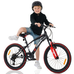 sun baby TIGER BIKE Børnecykel 20 tommer - 6 gear Shimano - Justerbar sadel og styr, V-bremse, Kædeskærm - Rød Sort