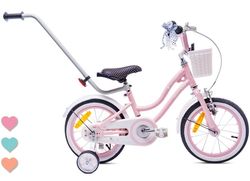 sun baby HEART BIKE Børnecykel 14 tommer - Kurv, Håndtag, Støttehjul - Silver Moon Pink