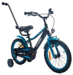 sun baby TRACKER BIKE Børnecykel 16 tommer - Justerbar sadel og styr, Klokke, Støttehjul - Blå Neon