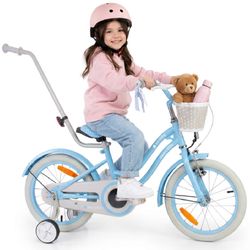 sun baby HEART BIKE Børnecykel 16 tommer - Kurv, Håndtag, Sidehjul - Silver Moon, Lyseblå