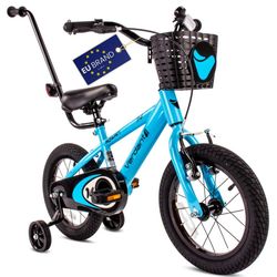 Verdant Bike Barncykel för pojkar 14 tum pojkar cykel träningshjul med tryckstång från 2-6 år (Blå, 14 tum)